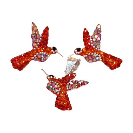 Conjunto aretes, dije colibríes rojos