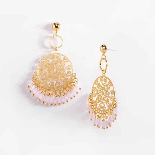 Aretes medallón colgantes rosas